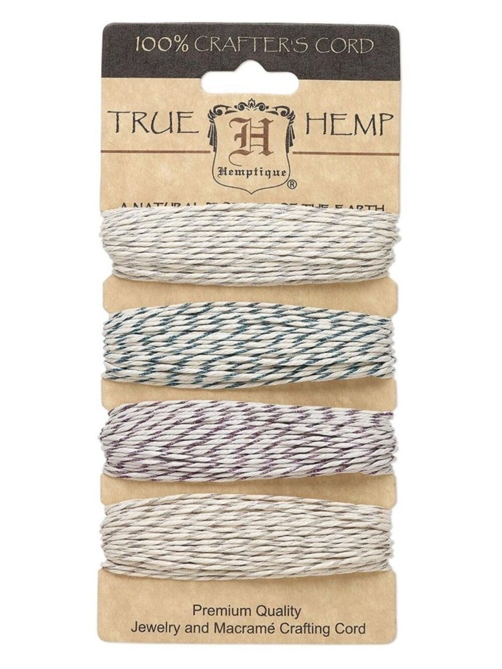 120' Blue Purple Silver Metallic Natural Hemp String Cord 4-Color Variety Pack
